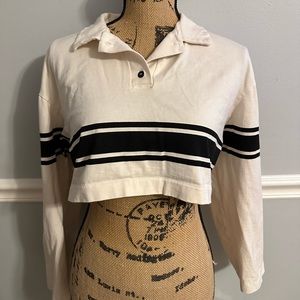 Zara Cropped Long Sleeve Black And White Strip Collar Shirt M